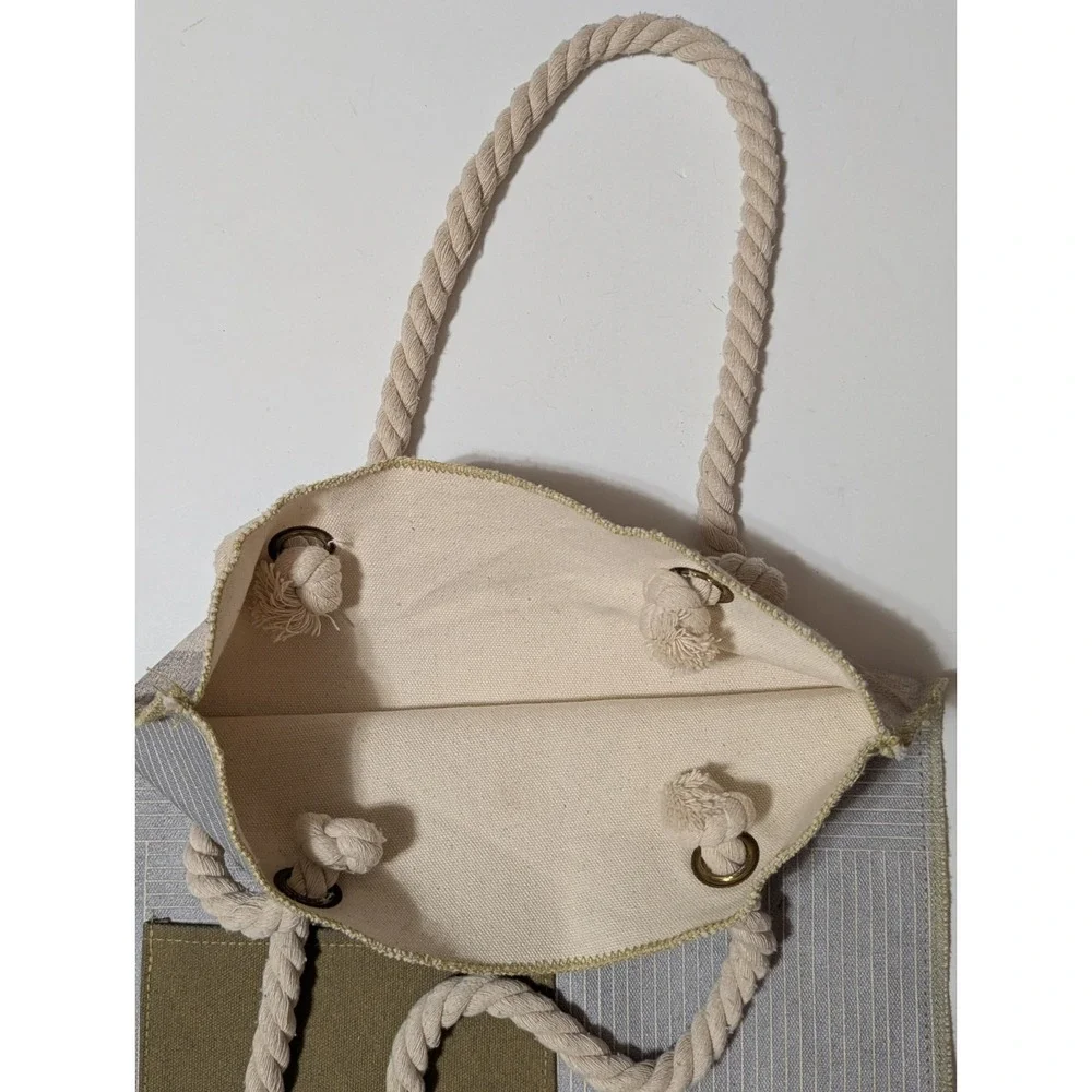 Wolf Gordon & MAE ENGELGEER Tote Fabric Shopper w/Rope Straps Beach Grey